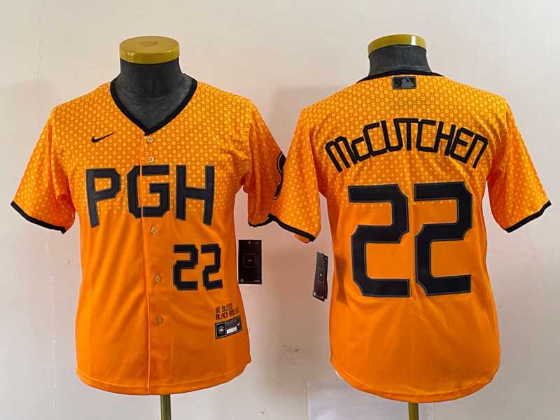 Youth Pittsburgh Pirates #22 Andrew McCutchen Number Yellow 2023 City Connect Stitched Jersey2->mlb youth jerseys->MLB Jersey